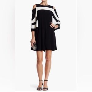 Nina Leonard Black and White Cold Shoulder Dress